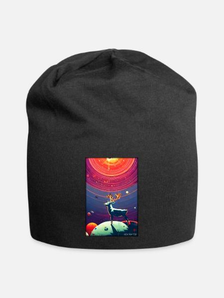 Reindeer Christmas Space Galaxy Universe Map - Jersey Beanie - black