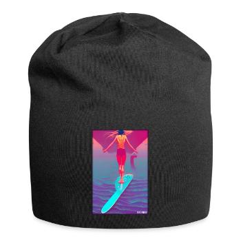 Surfergirl Mädchen Frau Surfbrett Wellen Meer - Jersey-Beanie - Schwarz - Vorne