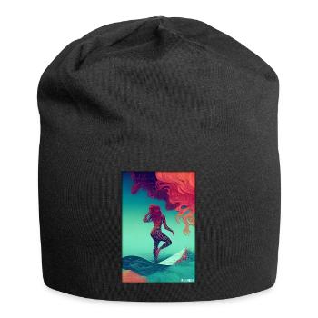 Surfergirl Mädchen Frau Surfbrett Wellen Meer - Jersey-Beanie - Schwarz - Vorne