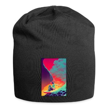 Surfergirl Mädchen Frau Surfbrett Wellen Meer - Jersey-Beanie - Schwarz - Vorne