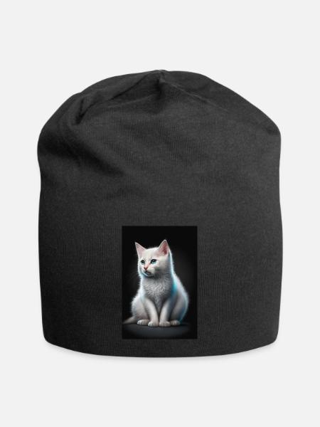 Weiße Katze - Jersey-Beanie - Schwarz