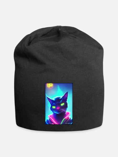 Weltraum Cyber Katze Zukunft Haustier Katzenliebe - Jersey-Beanie - Schwarz
