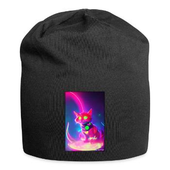 Space Cyber Cat Future Pet Cat Love - Jersey Beanie - black - Front