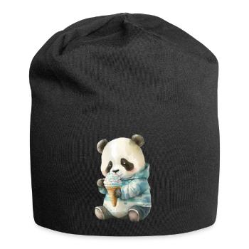 Panda - eat ice cream - Jersey Beanie - black - Front