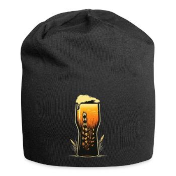 Verre à bière d’illustration cool avec orge brassicole - Bonnet en jersey - noir - Devant