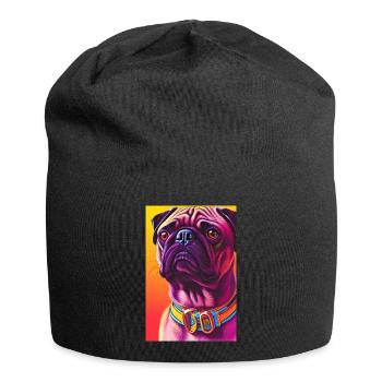 Mops Hund - Jersey-Beanie - Schwarz - Vorne
