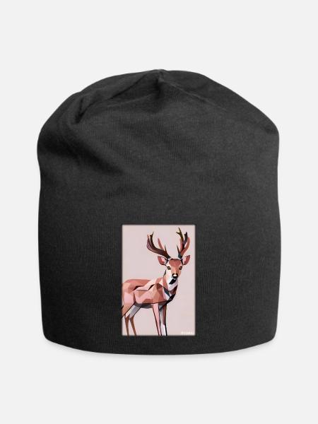 Deer Polygon Wildlife Wilderness Forest Nature Antlers - Jersey Beanie - black