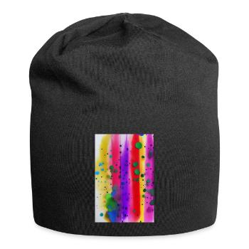 Farbspritzer und Linien - Jersey-Beanie - Schwarz - Vorne