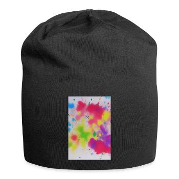 Bunte Farbspritzer - Jersey-Beanie - Schwarz - Vorne