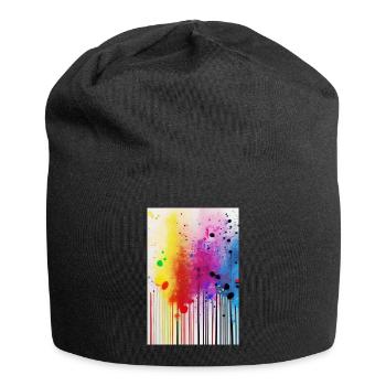 Farbspritzer und Linien - Jersey-Beanie - Schwarz - Vorne