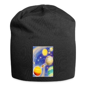 Weltall und Planeten - Jersey-Beanie - Schwarz - Vorne
