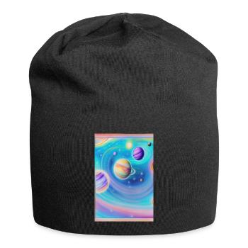 Weltall und Planeten - Jersey-Beanie - Schwarz - Vorne