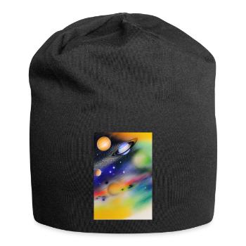 Weltall und Planeten - Jersey-Beanie - Schwarz - Vorne