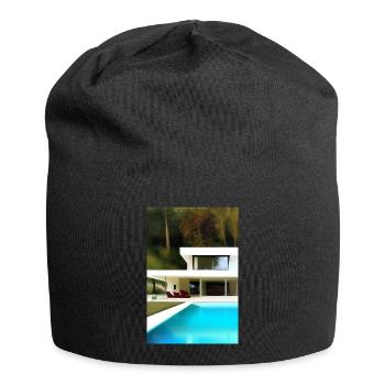Weiße Villa mit Pool - Jersey-Beanie - Schwarz - Vorne