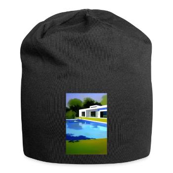 Weiße Villa mit Pool - Jersey-Beanie - Schwarz - Vorne