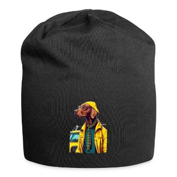 Magyar Vizsla im gelben Mantel - Jersey-Beanie - Schwarz - Vorne
