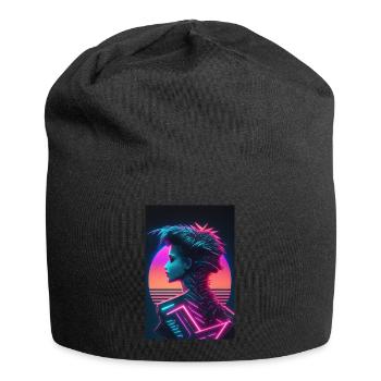 Eine Cyberpunk und Synthwave Femme Fatale - Jersey-Beanie - Schwarz - Vorne