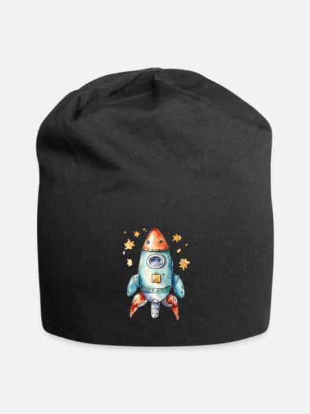 Rakete Wasserfarben Zeichnung - Jersey-Beanie - Schwarz