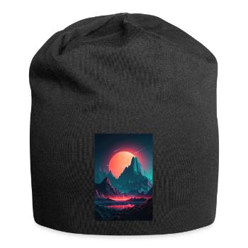Eine Synthwave Retrowave Sinfonie in den Bergen - Jersey-Beanie - Schwarz - Vorne