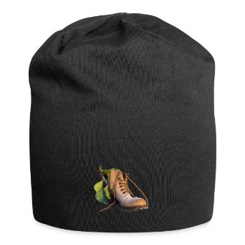 Schuh mit Grünpflanze - Jersey-Beanie - Schwarz - Vorne