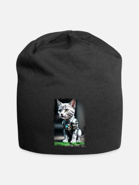 Cyber Kitty - Jersey-Beanie - Schwarz