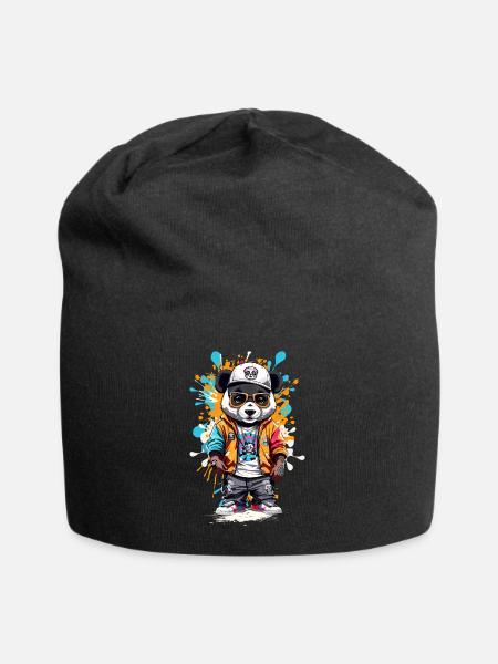 Panda Bär - Jersey-Beanie - Schwarz
