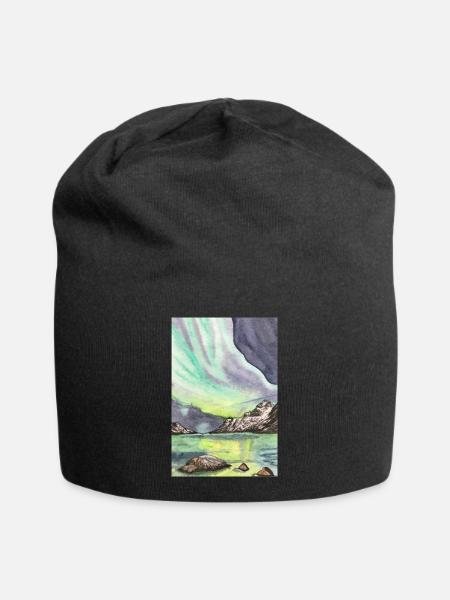 Norway Northern Lights Night Scandinavia Lofoten - Jersey Beanie - black