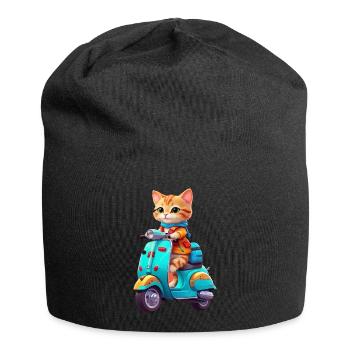 Katze fährt Roller - Jersey-Beanie - Schwarz - Vorne