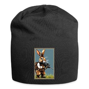Osterhase mit Maschinengewehr | frohe Ostern - Jersey-Beanie - Schwarz - Vorne