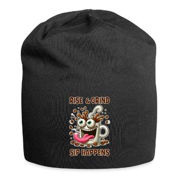 Rise & grind, sip happens - Jersey Beanie - black - Front