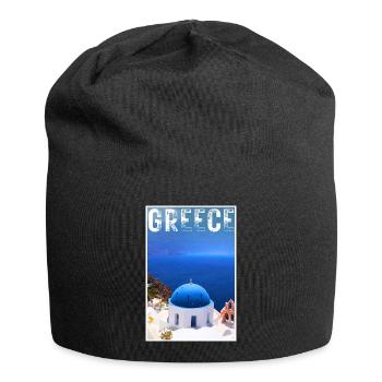 Greece Vintage Travel Poster with the City of Santorini - Jersey Beanie - black - Front