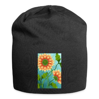 Blumen - Jersey-Beanie - Schwarz - Vorne