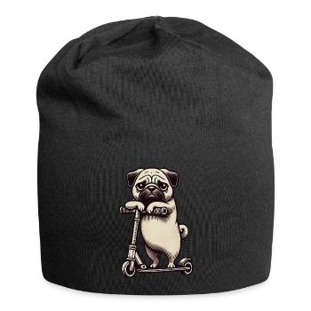 Lustiger Mops auf Scooter Comic Cartoon - Jersey-Beanie - Schwarz - Vorne