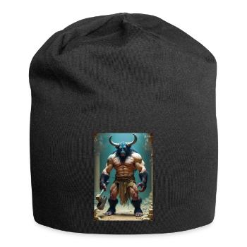 Minotaur, massive bull-headed warrior gripping axe - Jersey Beanie - black - Front