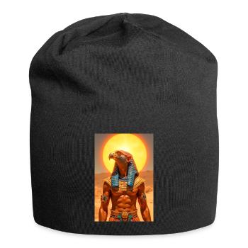 Ra, falcon-headed sun god with a glowing solar - Jersey Beanie - black - Front