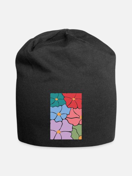 Boho Flora Blumen - Jersey-Beanie - Schwarz