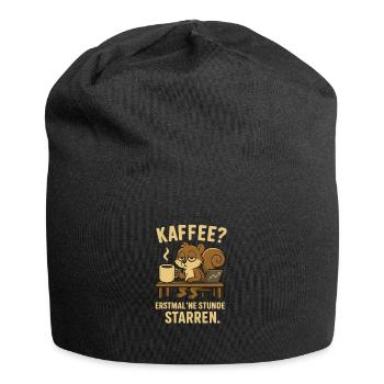 Kaffee? Erstmal ’ne Stunde starren Müdes Hörnchen - Jersey-Beanie - Schwarz - Vorne