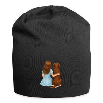 Femme brune avec labrador brun - Bonnet en jersey - noir - Devant