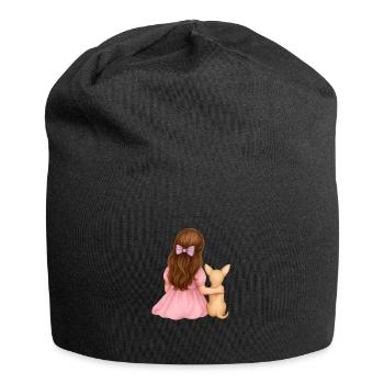 Little brunette girl with chihuah - Jersey Beanie - black - Front