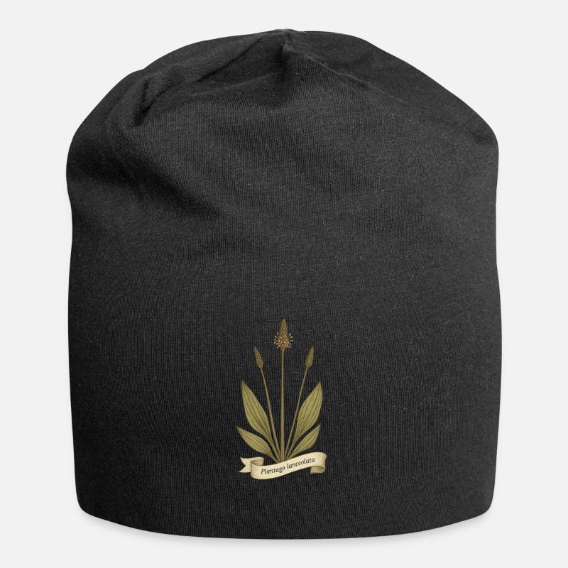 Spitzwegerich - Wildkraut Vintage Design - Jersey-Beanie - Schwarz