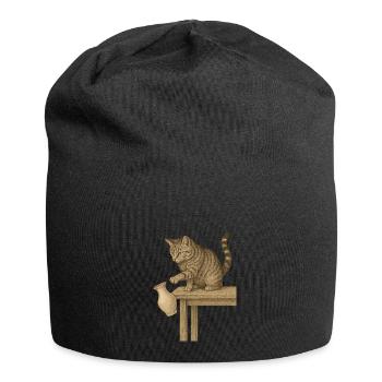 Katzenlogik: Wenn’s steht, kann es auch fallen - Jersey-Beanie - Schwarz - Vorne