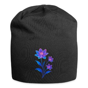 Lumineszierendes kosmisches Blumendesign - Jersey-Beanie - Schwarz - Vorne