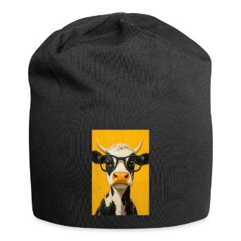 Vache fraîche avec des lunettes - Bonnet en jersey - noir - Devant