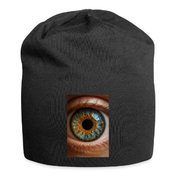 Feurige blaue Iris Nahaufnahme - Jersey-Beanie - Schwarz - Vorne