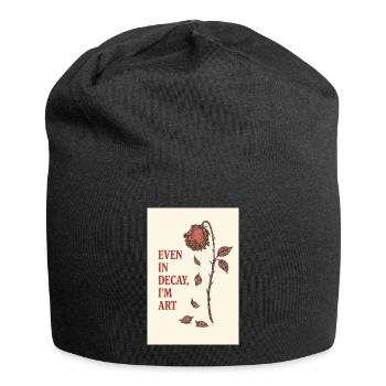 Verfallene Rose mit künstlerischem Zitat - Jersey-Beanie - Schwarz - Vorne
