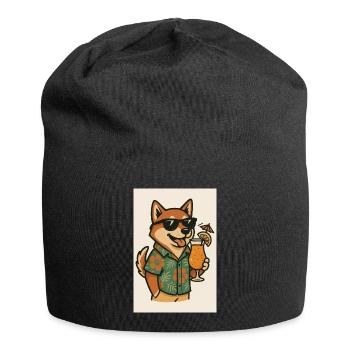 Dog with Hawaiian shirt and cocktail - Jersey Beanie - black - Front