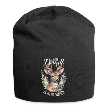 Mei Dirndl is in da Wäsch Trachtenshirt Madl - Jersey-Beanie - Schwarz - Vorne
