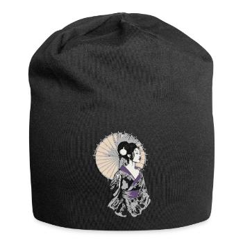 Élégance Geisha avec parasol - Bonnet en jersey - noir - Devant