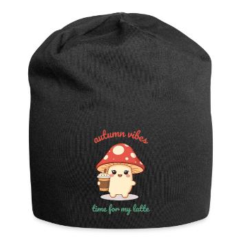 Autumnal Mushroom Pumpkin Spiced Latte Kawaii - Jersey Beanie - black - Front