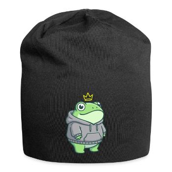 King Croak – Kawaii Frog Hoodie Streetwear - Jersey Beanie - black - Front